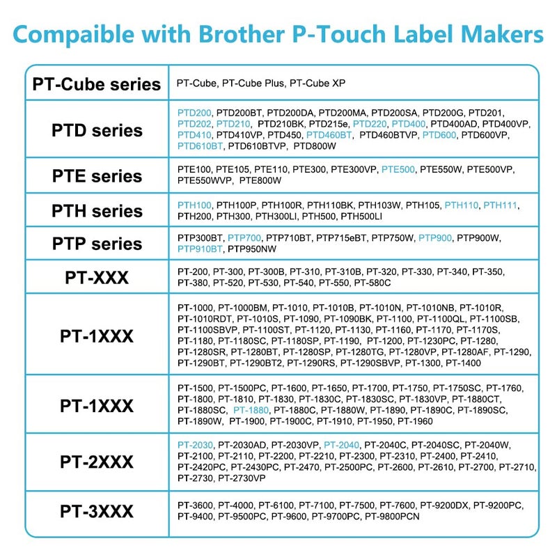 Hehua 6 Pack Tze Tz Tape 9mm 0.35 Laminated White Compatible for Brother TZe-221 TZe221 P Touch Label Maker Tape for Ptouch PT-D210 D200 D220 H110 H111 D400 D600 PT1290  Black on White - Image 3